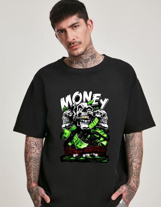 MONEY WITH SKULL OVERSIZED T SHIRT | OVERSIZED T SHIRT FOR MONEY LOVERS | TRENDING STREETWEAR OVERSIZED T SHIRT | STREETWEAR OVERSIZED T SHIRT